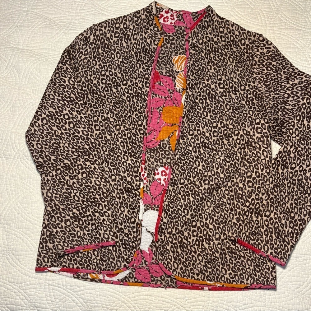 Animal Print Jacket  Quilted Blazer Reversible and Dark Floral Print - Picture 10 of 13